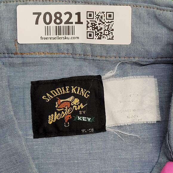 Vintage 80s Saddle-King Pearl-Snap Shirt 3XL 26x33 Poplin - Picture 8 of 10